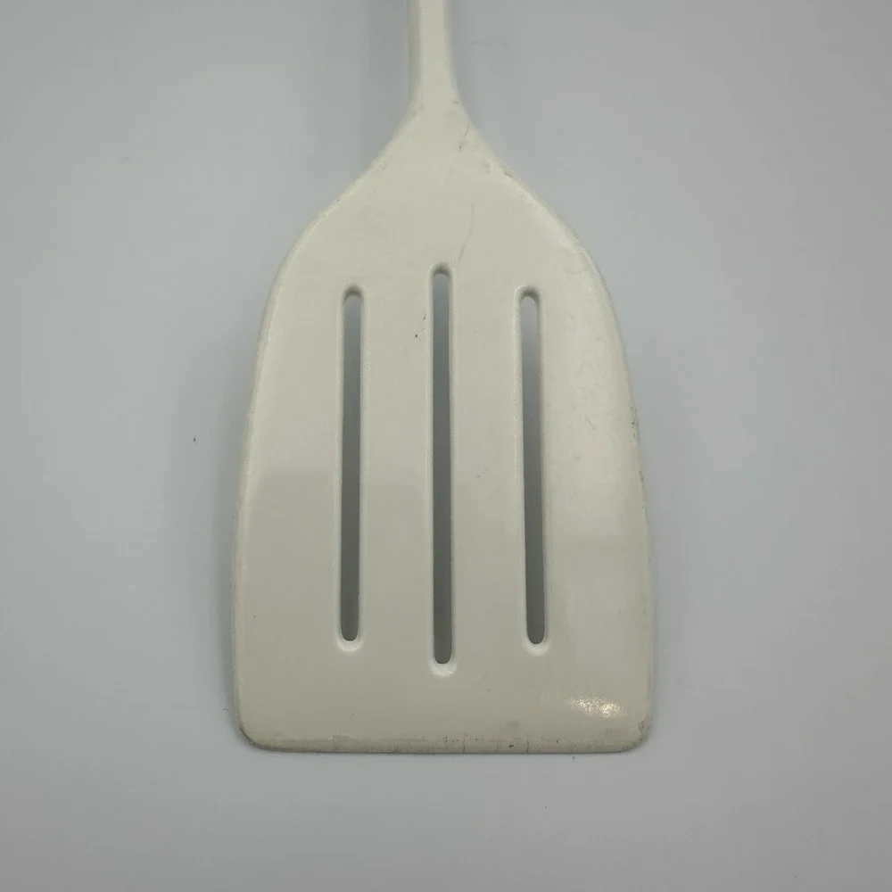 Vintage‎ PEDRINI Italy Long Slotted Spatula Flipper Turner White w/ Black Handle